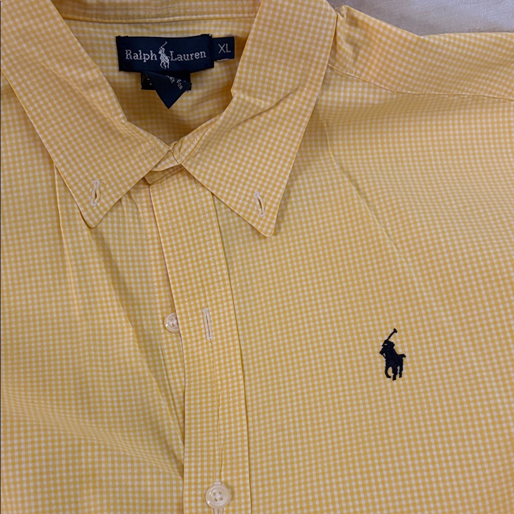 Polo by Ralph Lauren Yellow Micro-Check Button-Up Short Sleeve Shirt. XL
